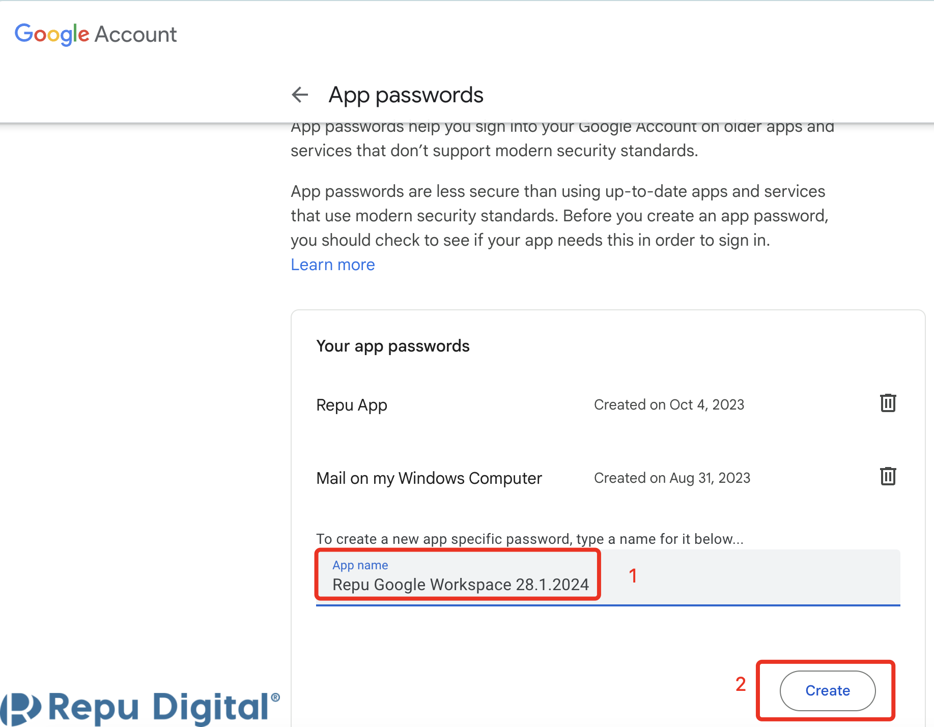 Hướng dẫn cách Tạo mật khẩu ứng dụng Gmail và Google Workspace - Bước 4