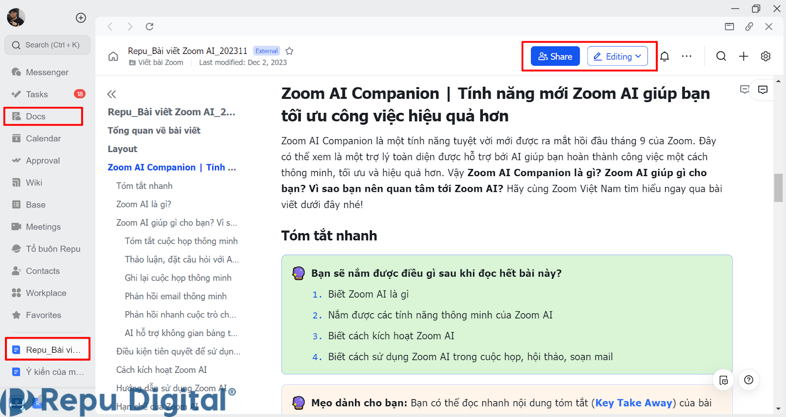 Lark Doc (Quản lý tài liệu)